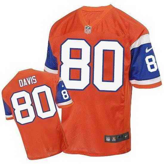 Nike Broncos #80 Vernon Davis Orange Throwback Mens Stitched NFL Elite Jersey